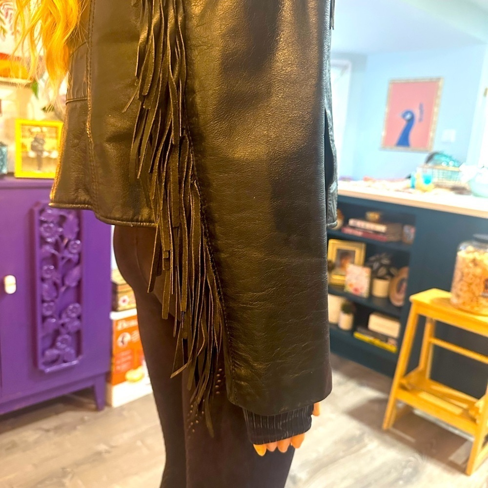 BRANDED GARMENTS INC Black Fringe Leather Jacket Sz M - Picture 4 of 13